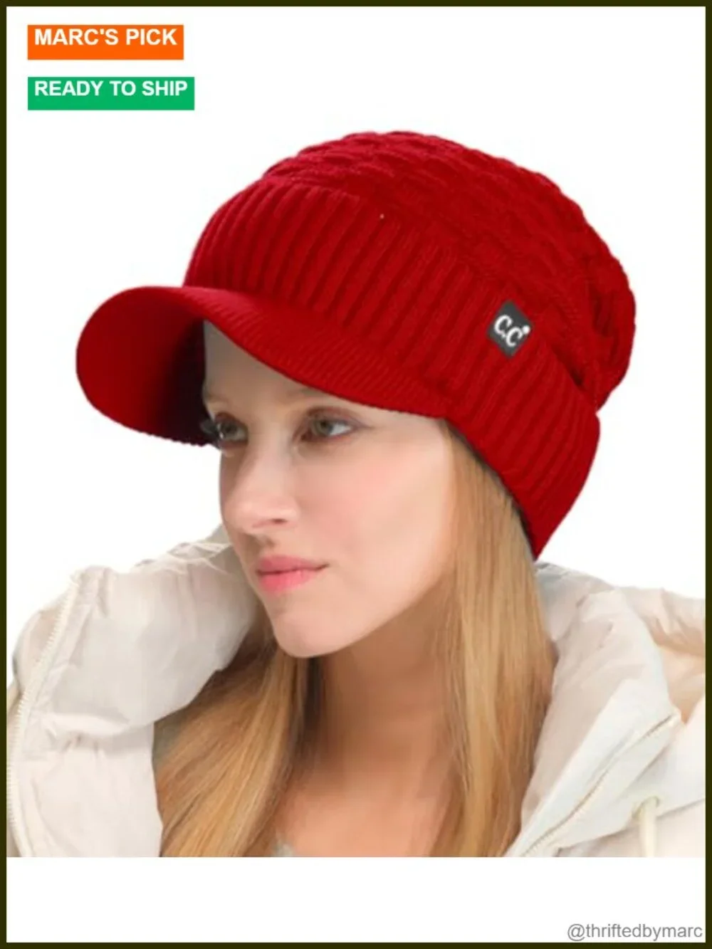 Fuzzy Fleece Lined Knit Beanie Hat Sherpa Stretch Visor Brim Warm Winter